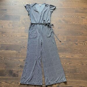 Women's Wide Leg Black & White Patterned Jumpsuit